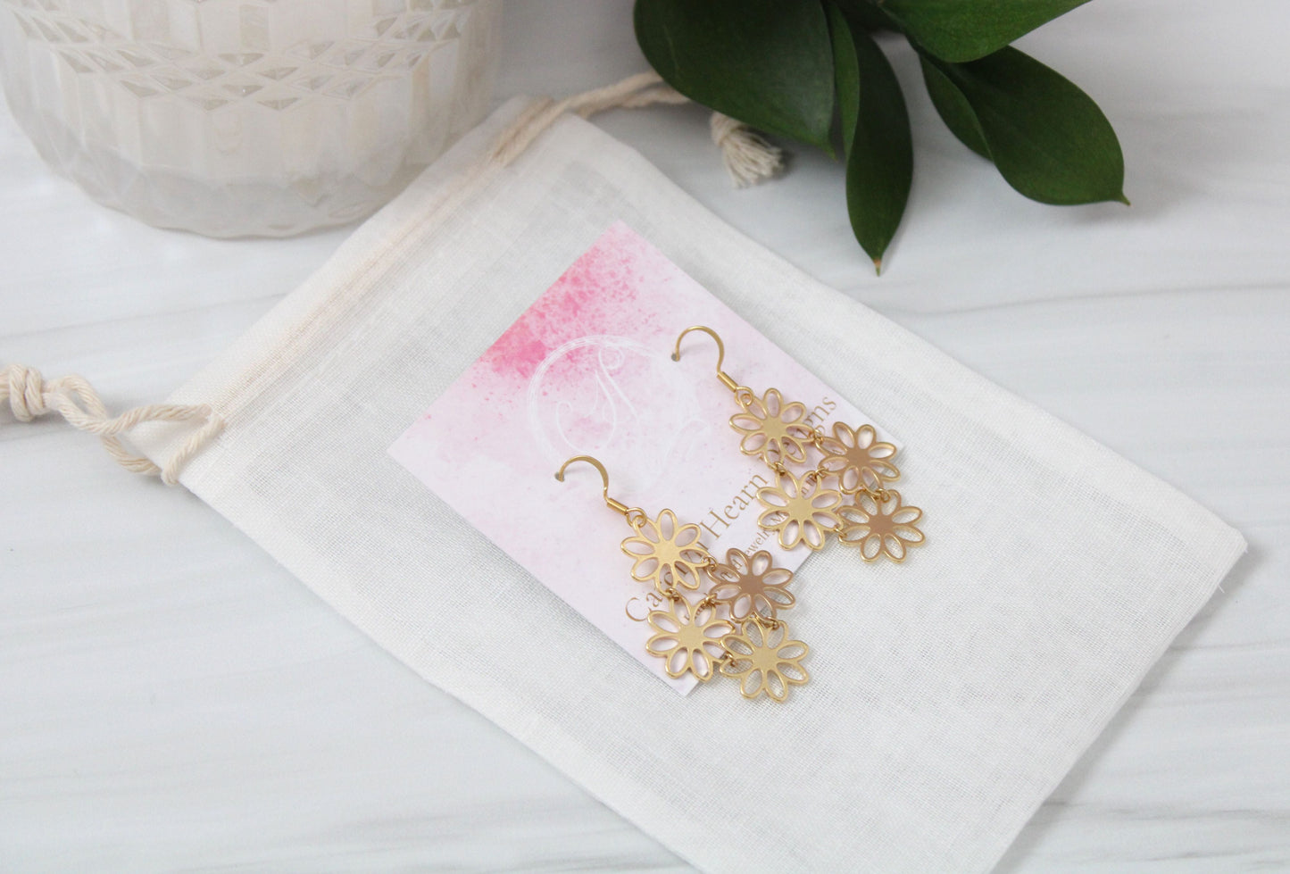 Connected Flower Chandelier Earrings