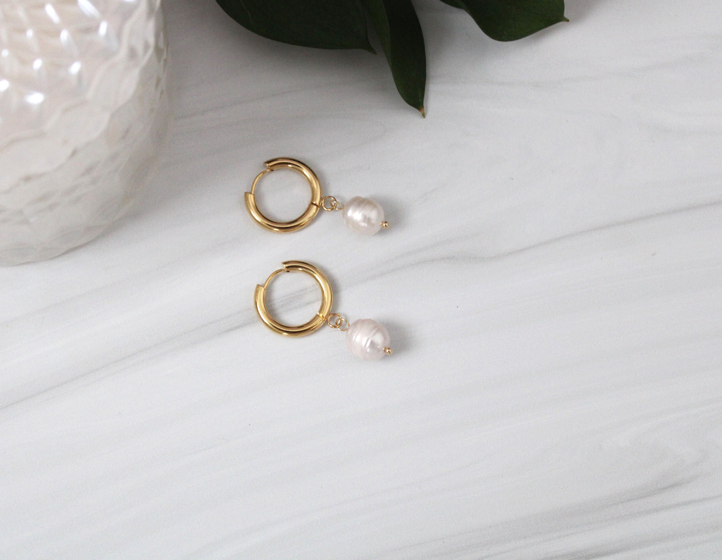 Luster Pearl Huggie Hoop Earrings