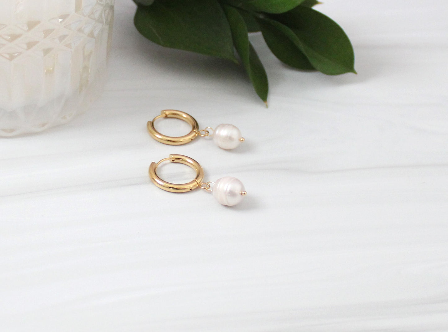 Luster Pearl Huggie Hoop Earrings