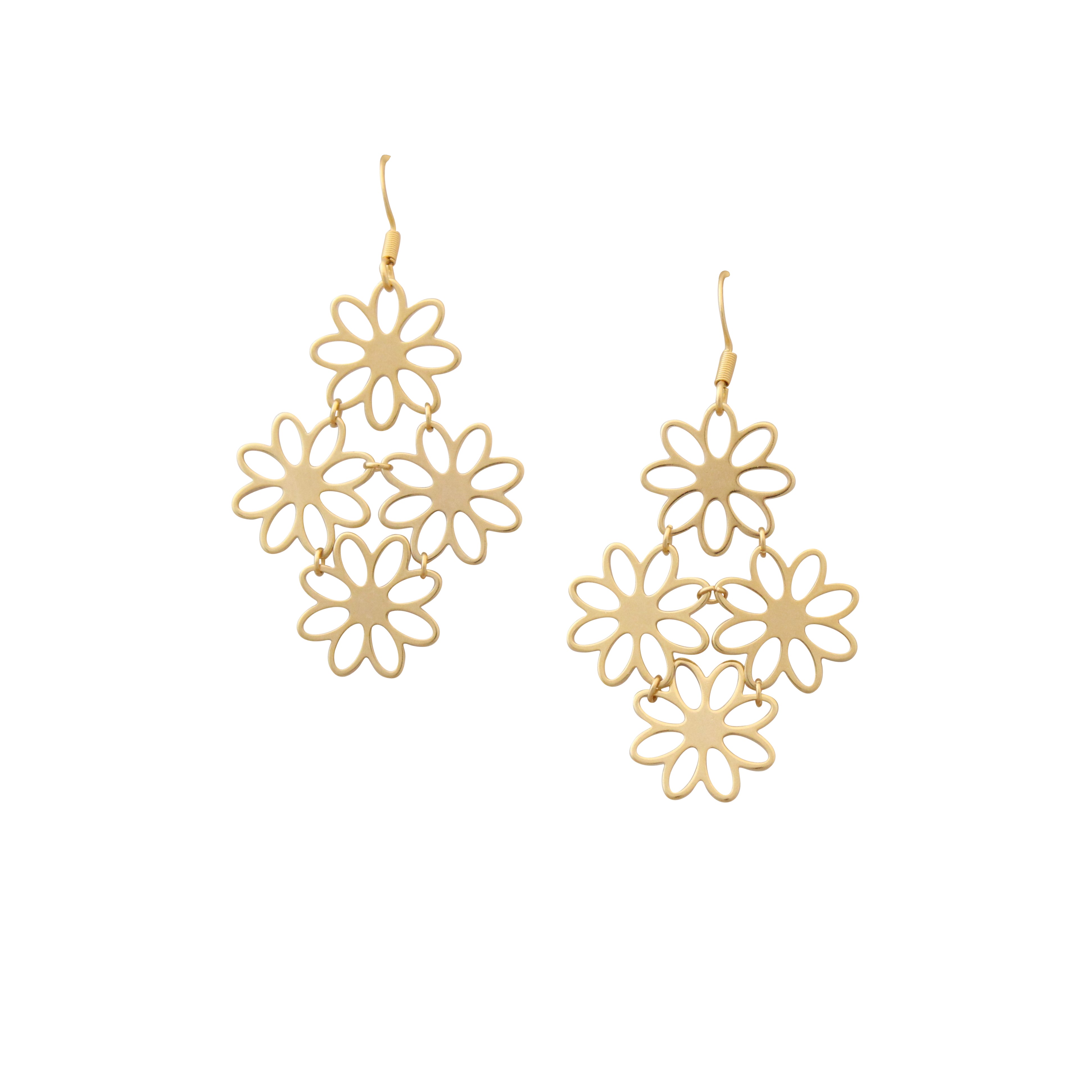La Belleza Gold Plated Acrylic Crystal Flower Floral Chandelier Tassel Stud  Drop Dangler Long Earrings for